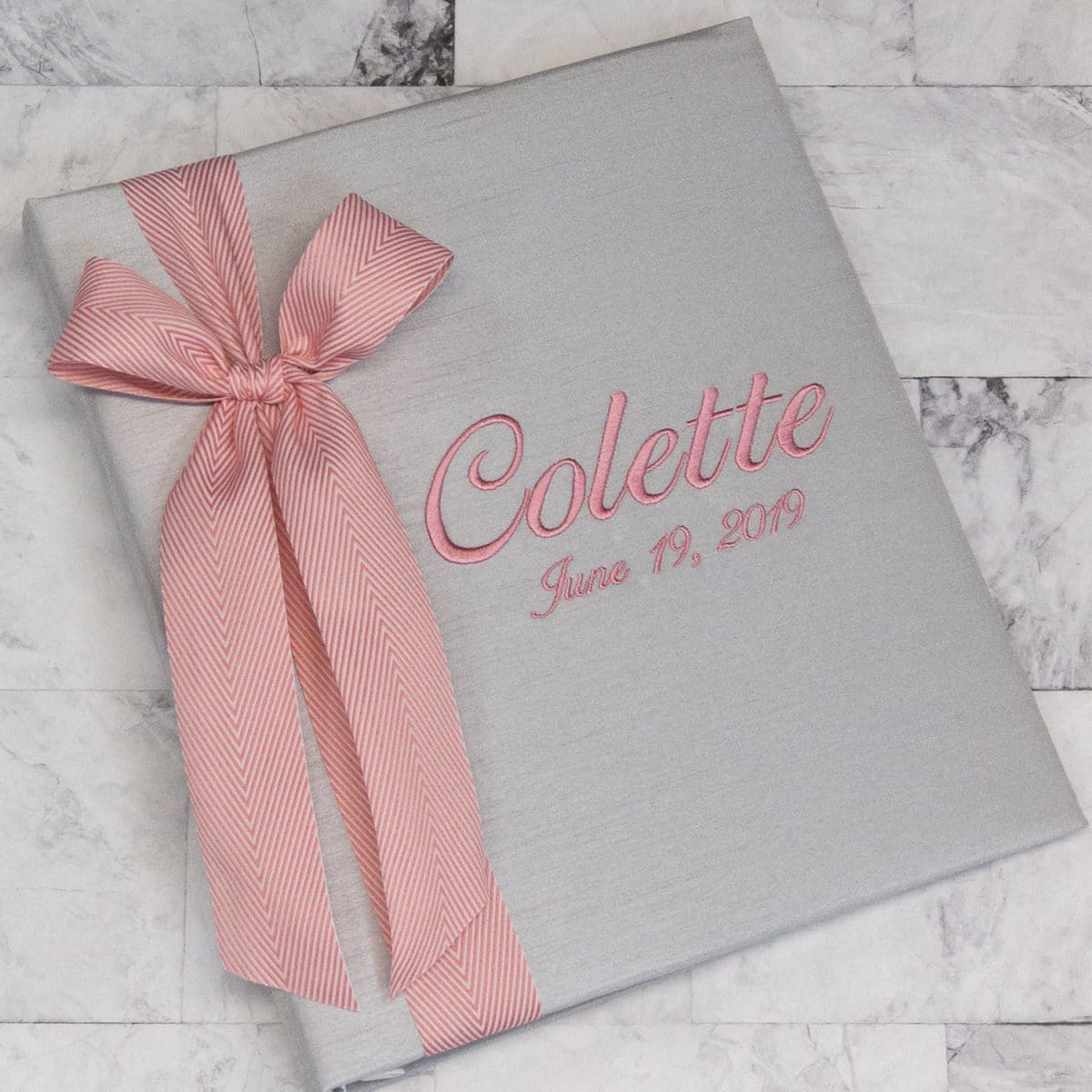 Baby Memory Book in Shantung with Large Striped Bow - Twinkle Twinkle Little One