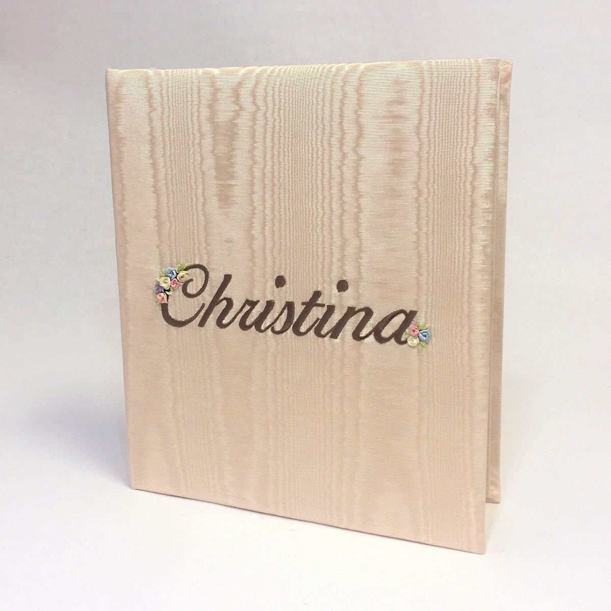 Baby Memory Book in Moiré with Silk Ribbon Flowers - Twinkle Twinkle Little One