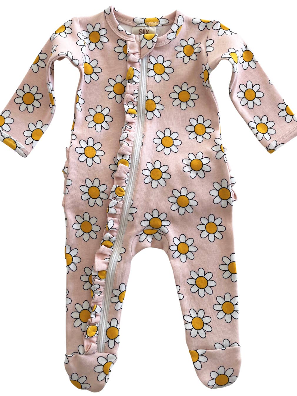 Daisy Pop Taffy Organic Frill Zip Footie - Twinkle Twinkle Little One