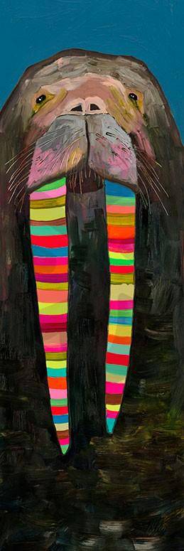 Designer Walrus on Blue Canvas Reproduction