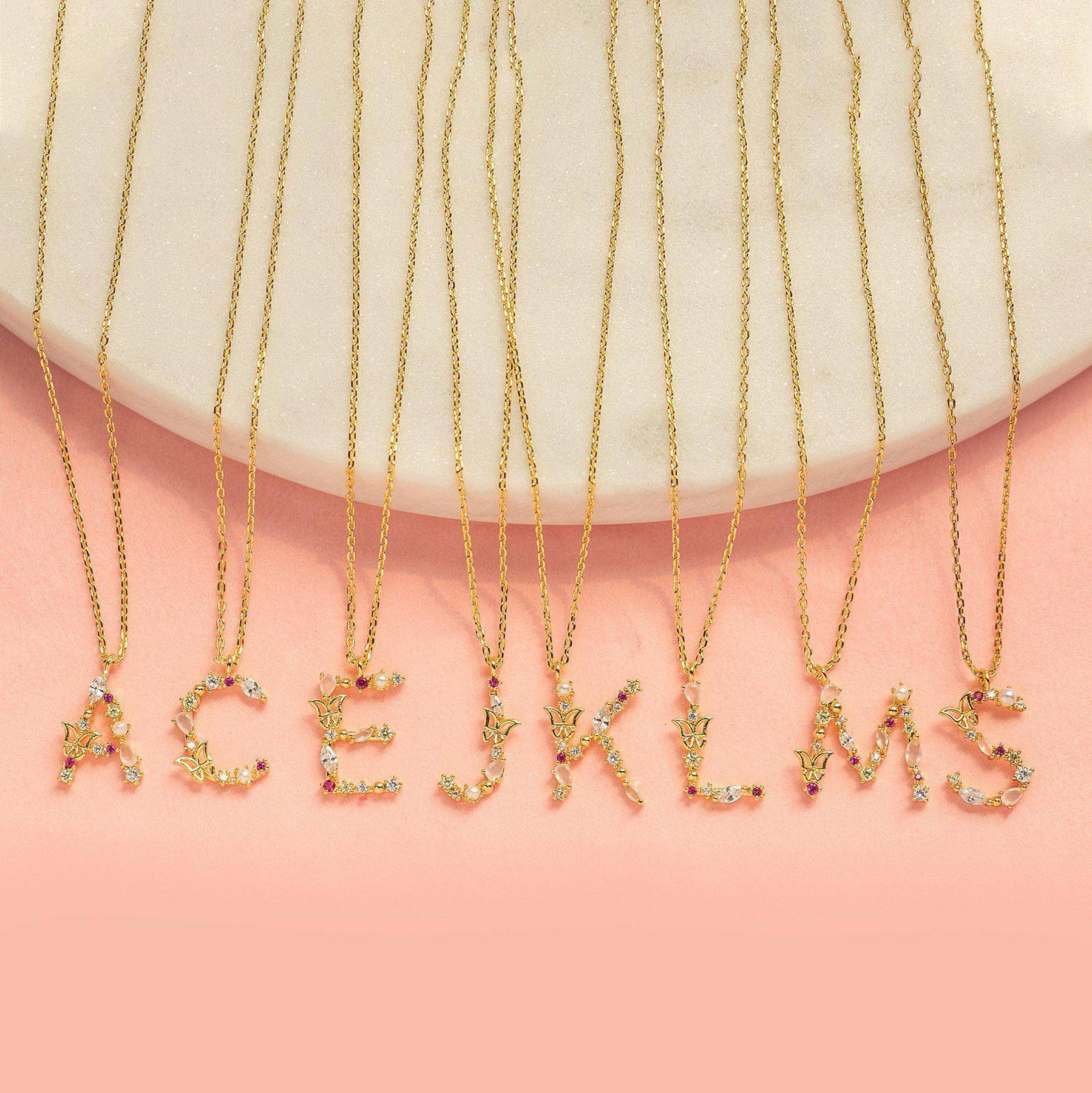 Flutterfly Stone Initial Necklace - Gold - Twinkle Twinkle Little One