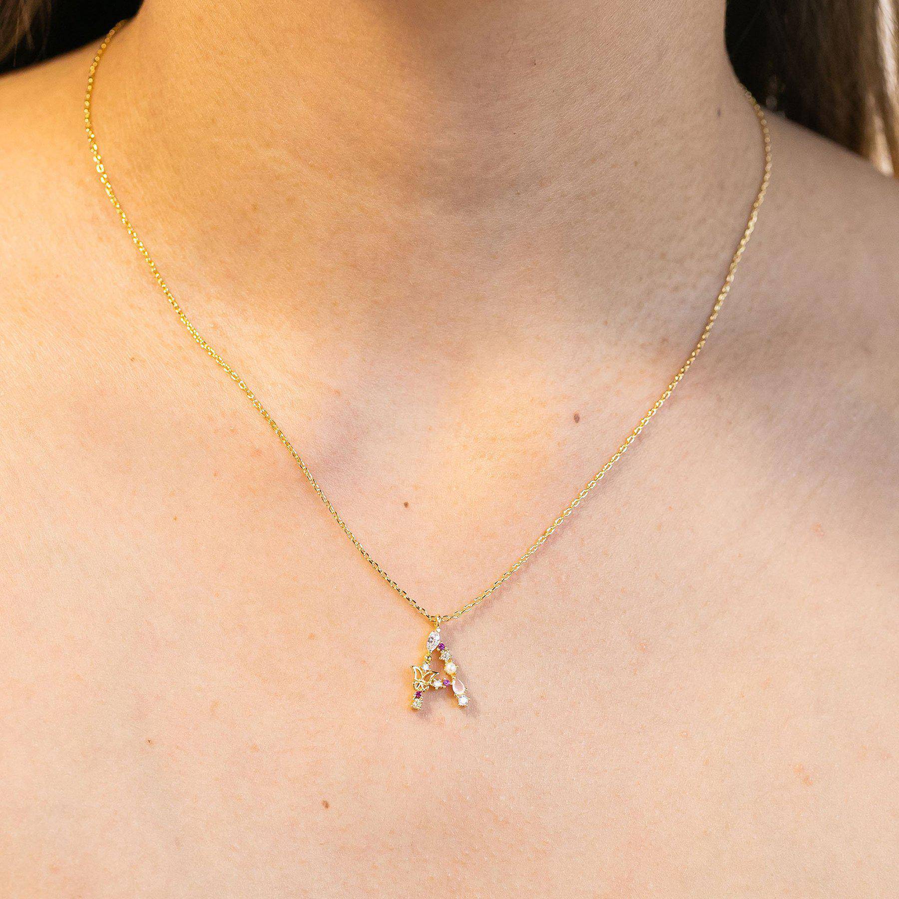 Flutterfly Stone Initial Necklace - Gold - Twinkle Twinkle Little One