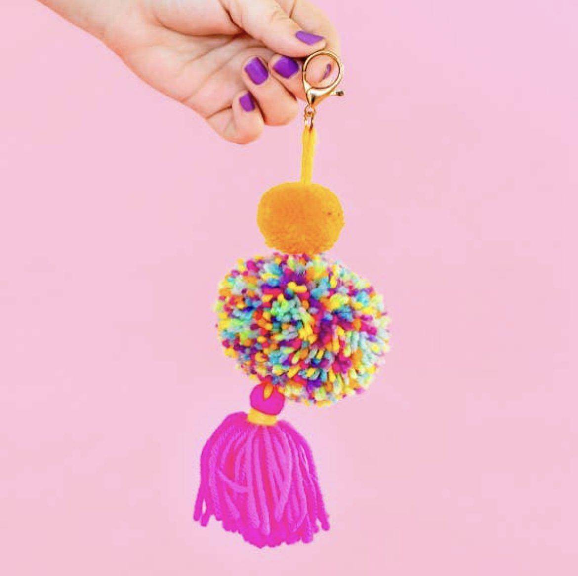 Pink & Orange Pom + Tassel Purse Charm - Twinkle Twinkle Little One