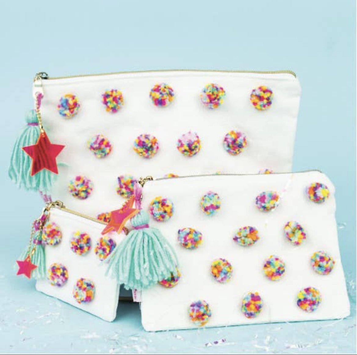 Large Multi-Pom Pom Pouch - Twinkle Twinkle Little One