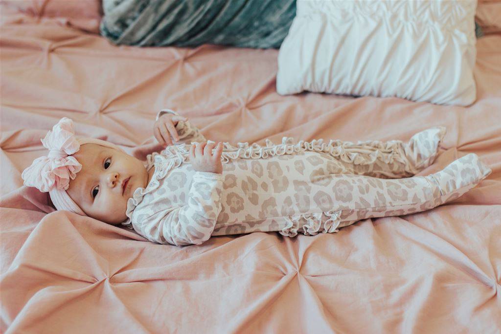 Natural Leopard Ruffle Footie - Twinkle Twinkle Little One