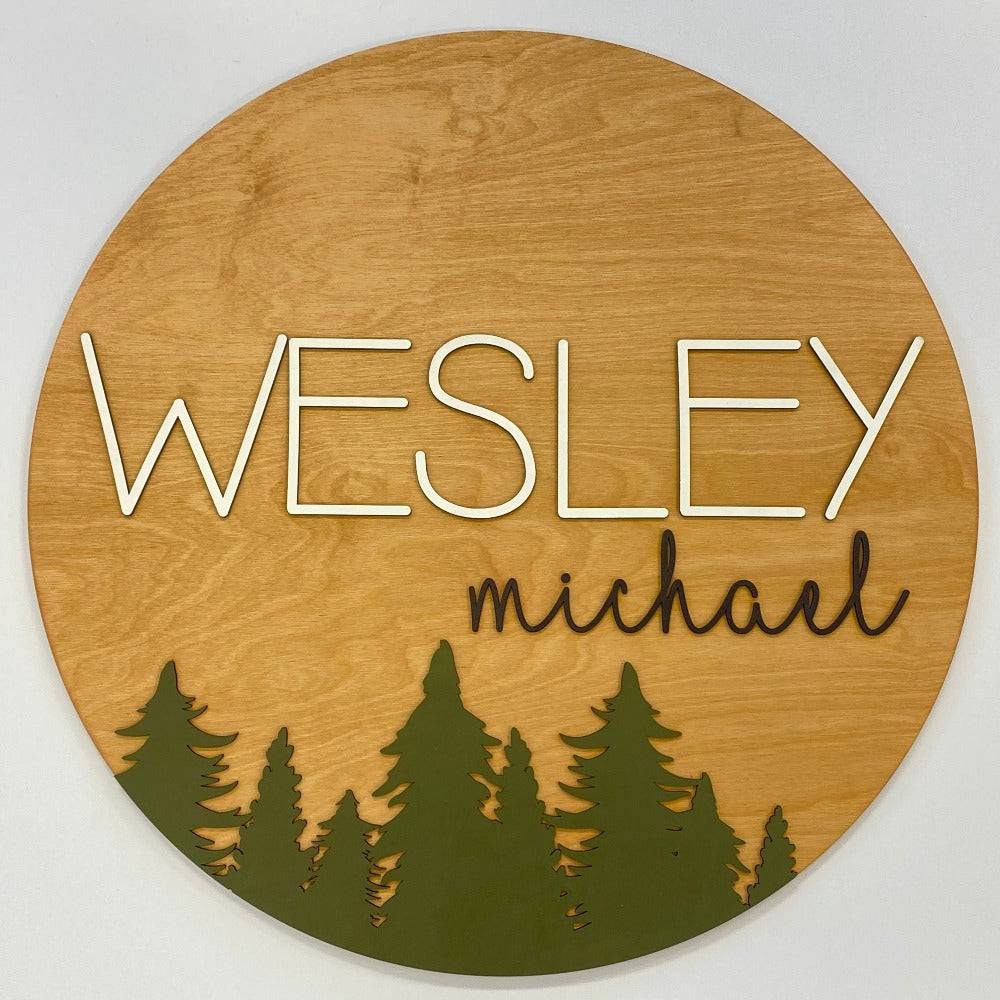 Round Personalized Wood Name Sign | Tree Theme - Twinkle Twinkle Little One