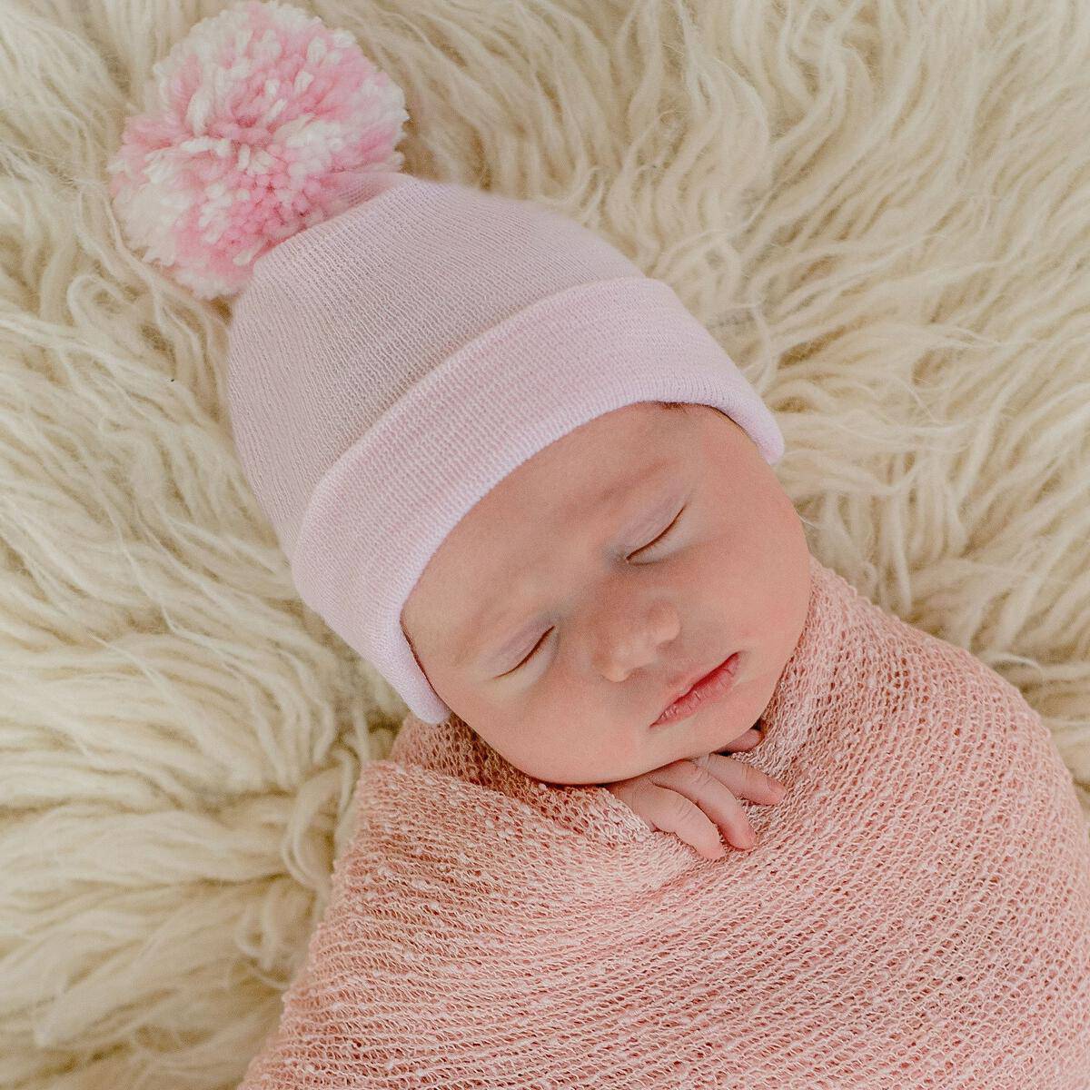 Liv Mixed Pom Newborn Pink Hospital Hat - Twinkle Twinkle Little One
