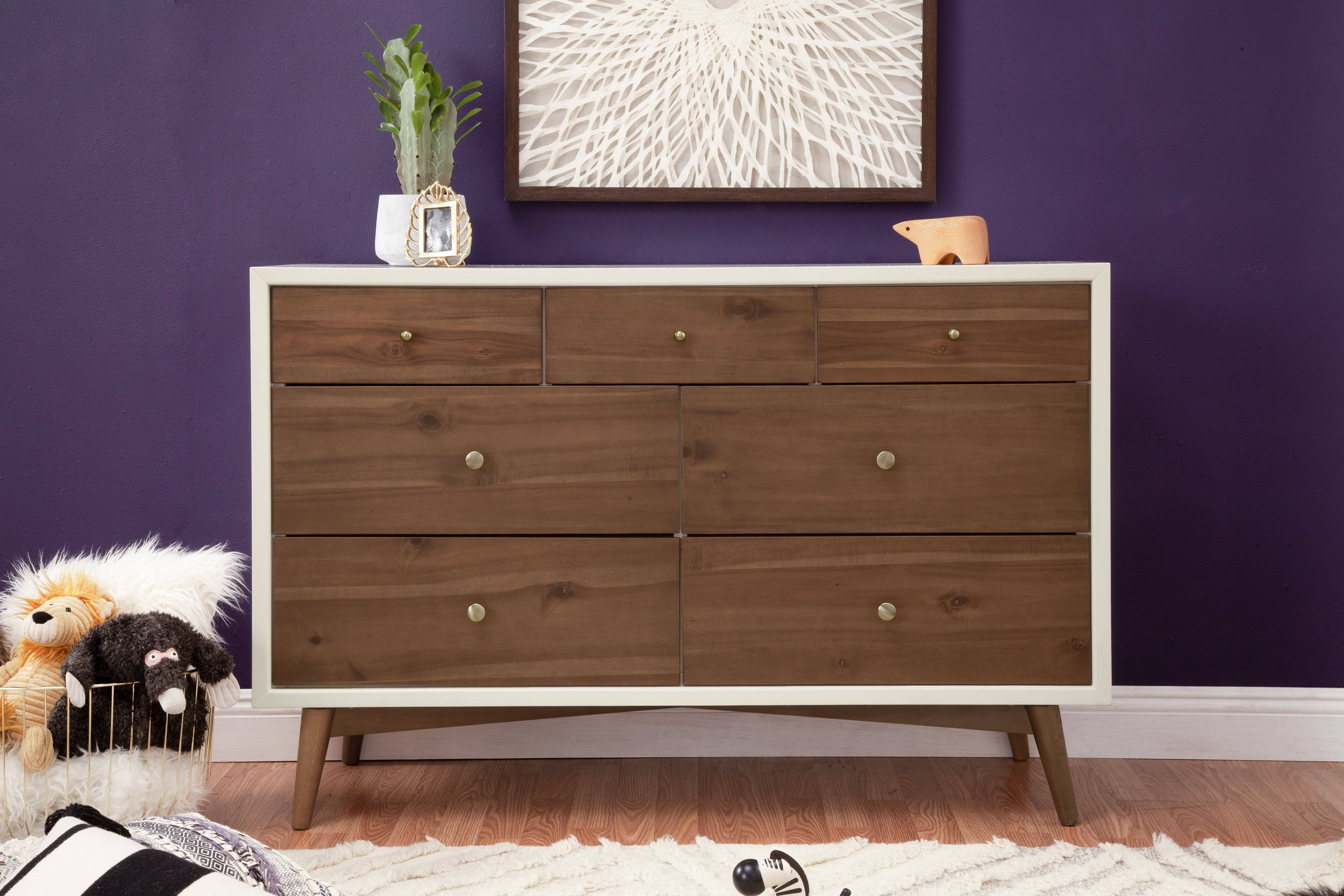 Palma 7 Drawer Dresser in Warm White & Natural Walnut - Twinkle Twinkle Little One