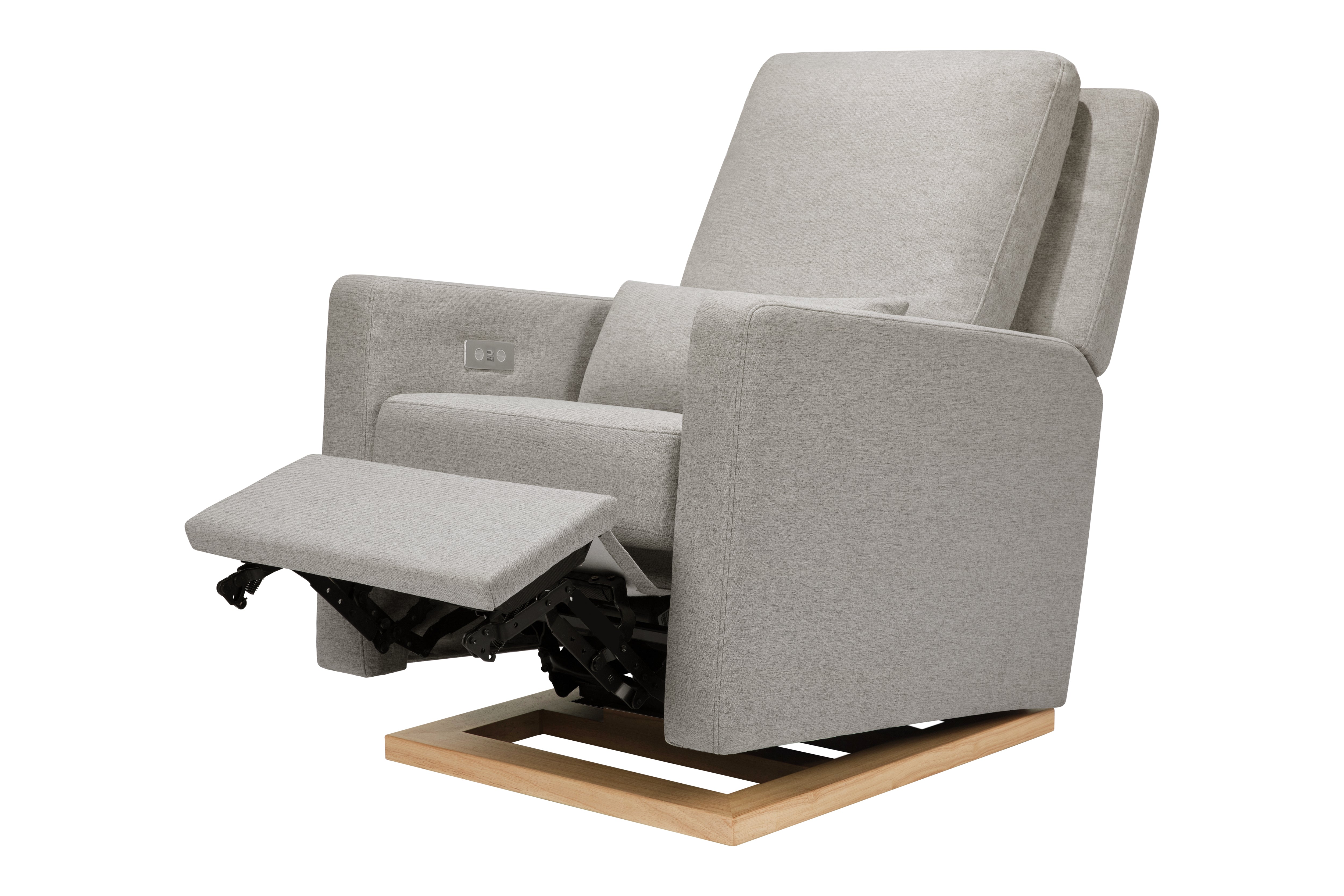 Sigi Electronic Recliner and Glider in Performance Grey Eco-Weave with Light Wood Base - Twinkle Twinkle Little One