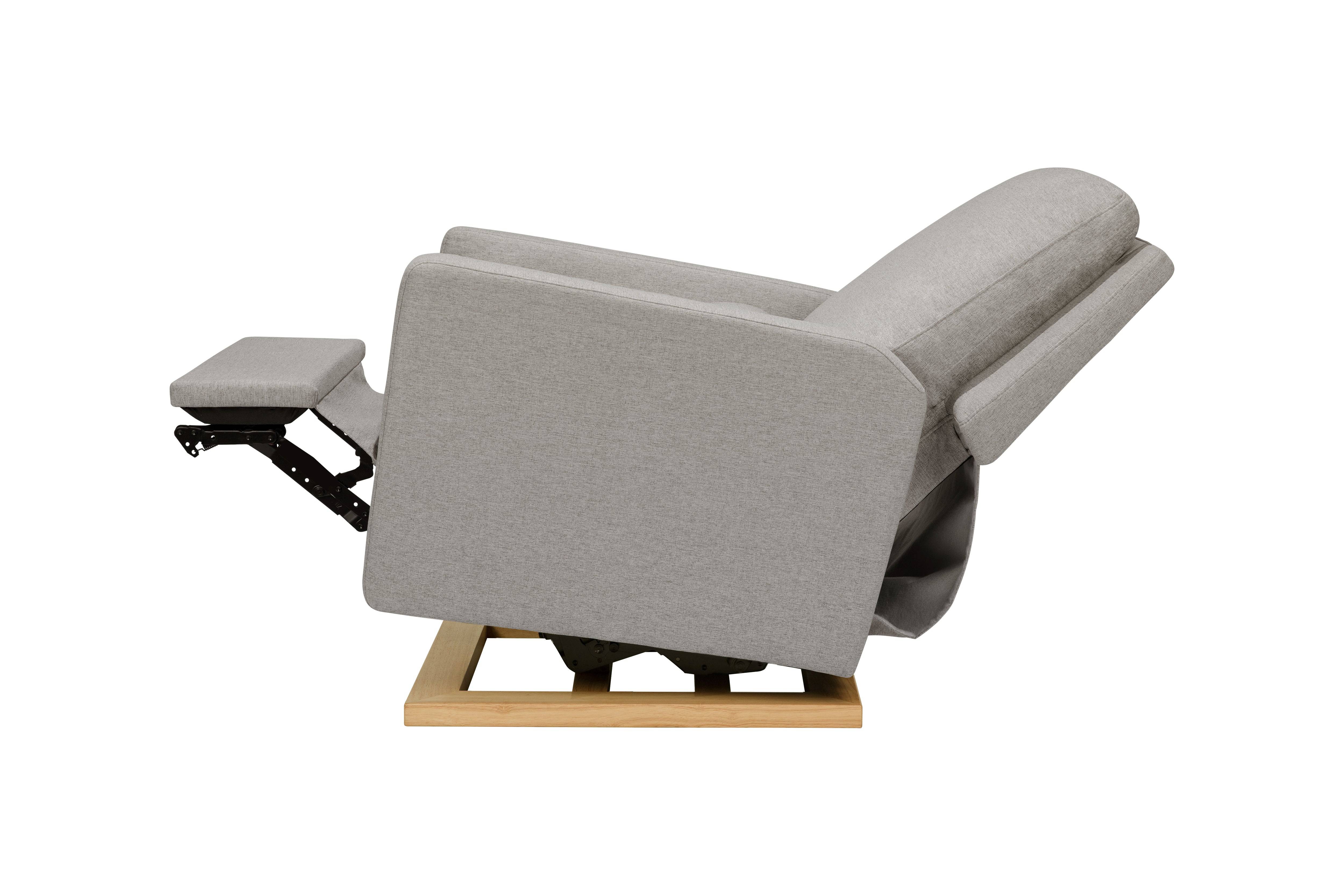 Sigi Electronic Recliner and Glider in Performance Grey Eco-Weave with Light Wood Base - Twinkle Twinkle Little One