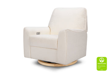 Sunday Power Recliner and Swivel Glider in Chantilly Sherpa with Light Wood Base - Twinkle Twinkle Little One