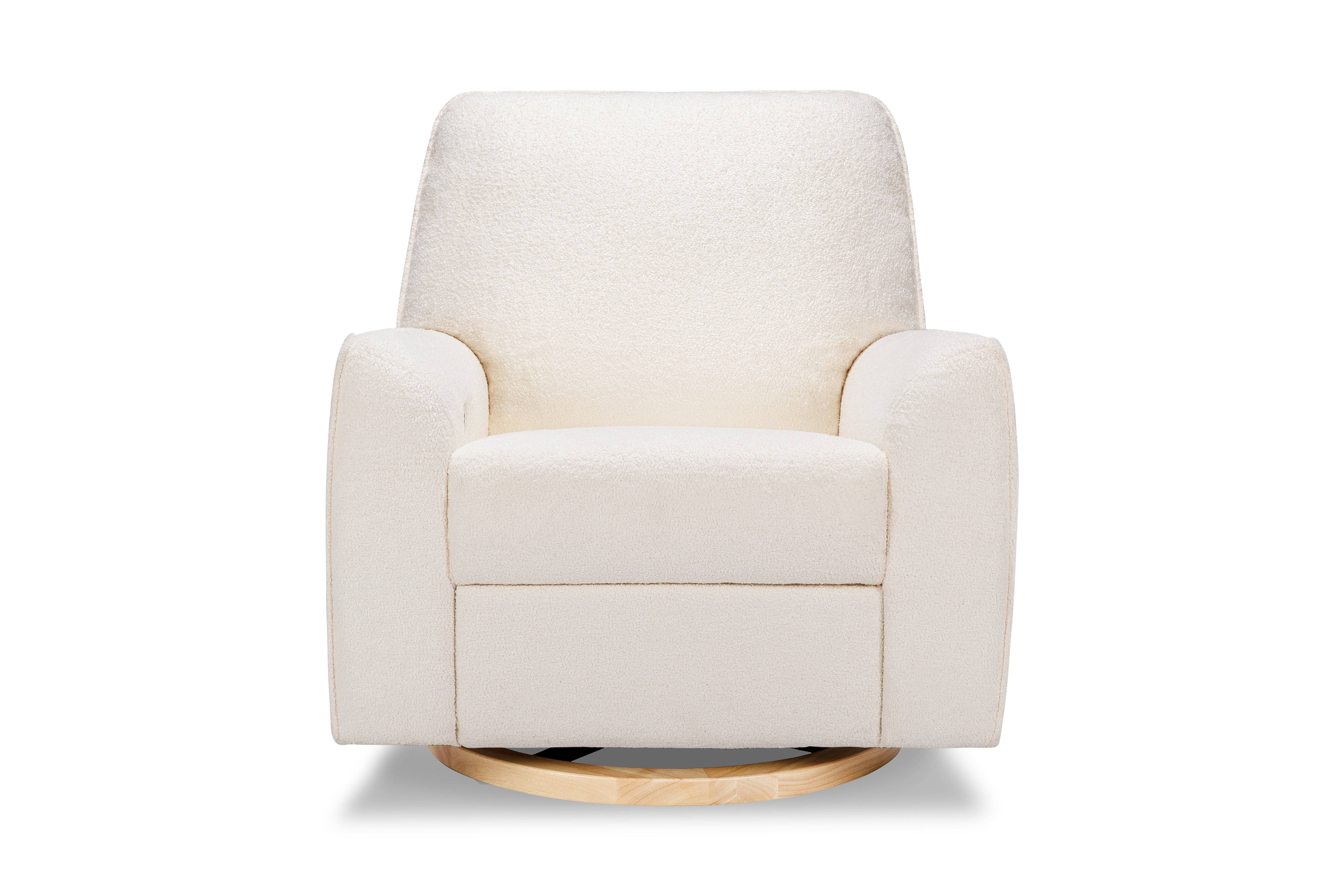 Sunday Power Recliner and Swivel Glider in Chantilly Sherpa with Light Wood Base - Twinkle Twinkle Little One