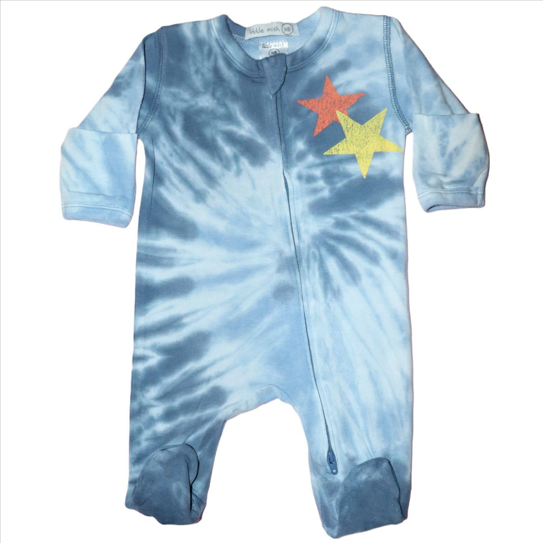 Denim Tie Dye Zipper Footie - Twinkle Twinkle Little One