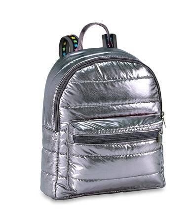 Gunmetal Puffer Mini Backpack with Multi Star Straps