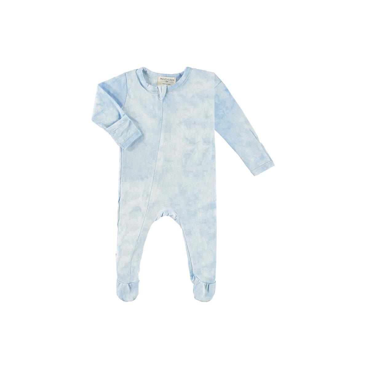 Marble Splash Light Blue Tie Dye Seamless Zipper Footie - Twinkle Twinkle Little One
