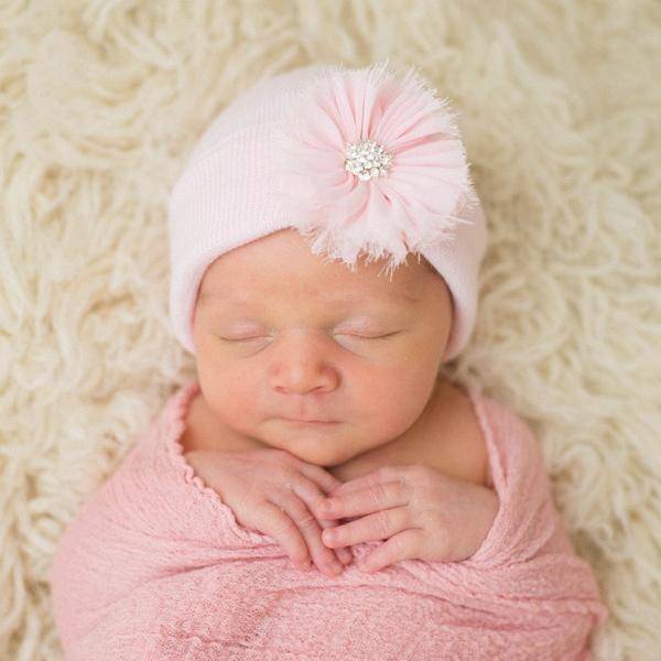 Pink Newborn Pink Fairy Fray Flower Hospital Hat - Twinkle Twinkle Little One