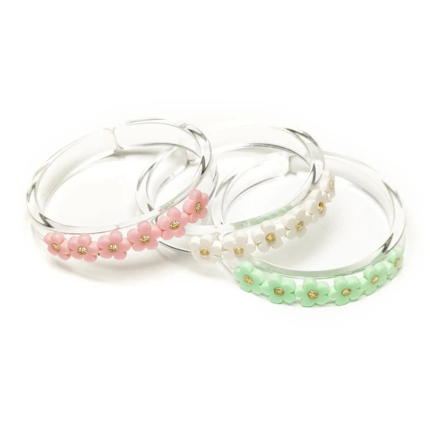 Light Green Pink Off White Flowers Bangles (Set of 3) - Twinkle Twinkle Little One
