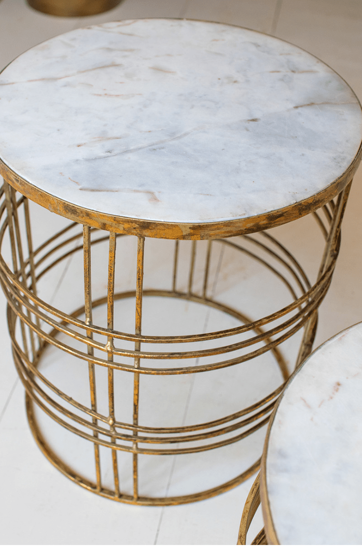 Set of 2 Round Marble Top Rustic Gold Tables - Twinkle Twinkle Little One