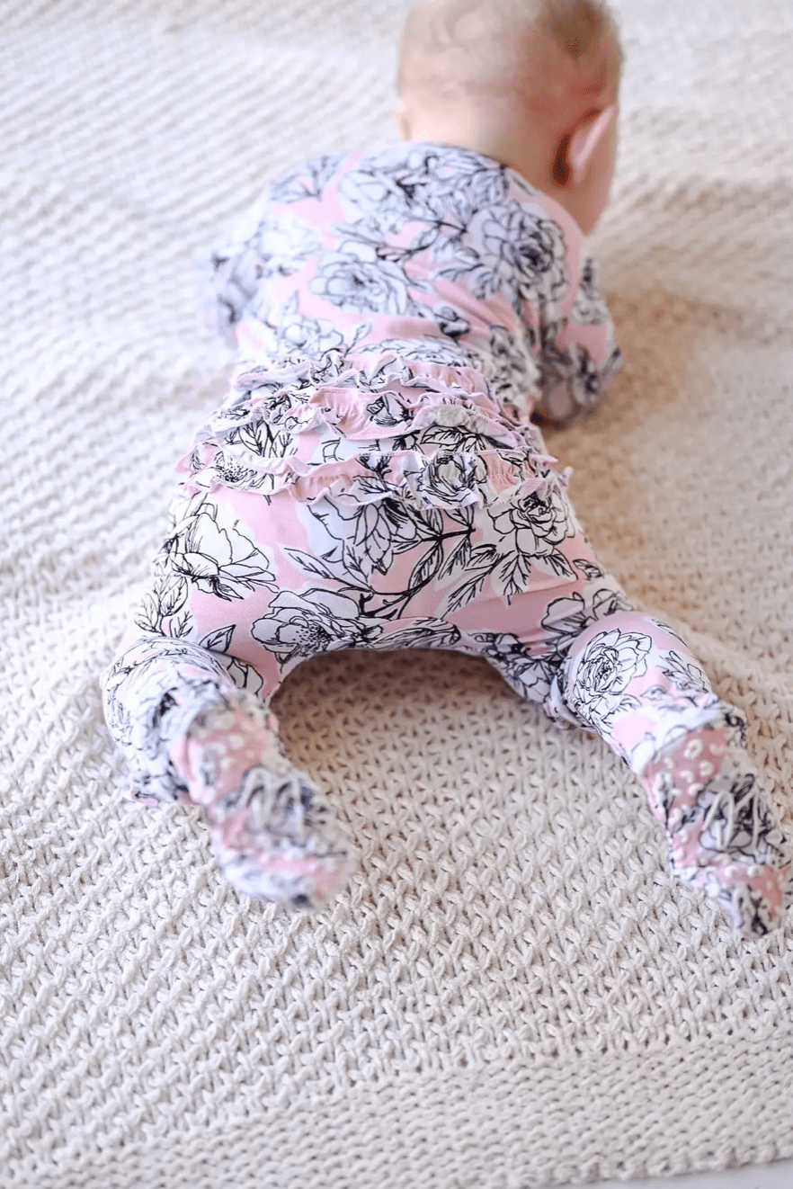 Allie Floral Ruffle Footie - Twinkle Twinkle Little One