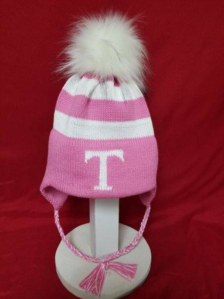 Stripe Earflap Initial or Name Faux Fur Pompom Hat - Twinkle Twinkle Little One