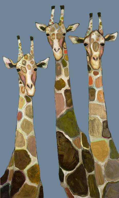 Three Giraffes in Blue Canvas Reproduction