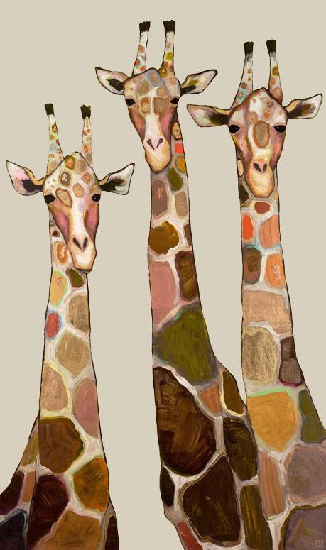 Three Giraffes on Cream Canvas Reproduction