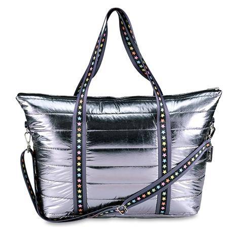 Gunmetal Puffer Duffle Gym Overnight Bag