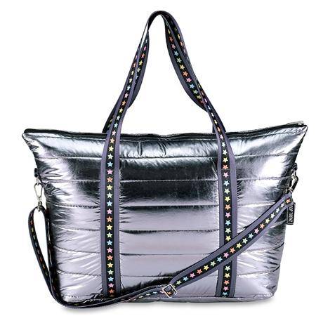 Gunmetal Puffer Tote Bag with Multi Star Straps - Twinkle Twinkle Little One