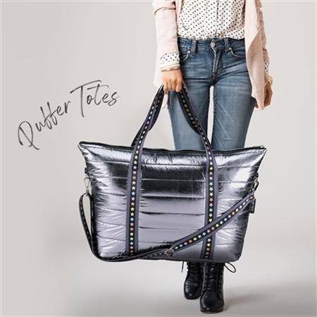 Gunmetal Puffer Tote Bag with Multi Star Straps - Twinkle Twinkle Little One