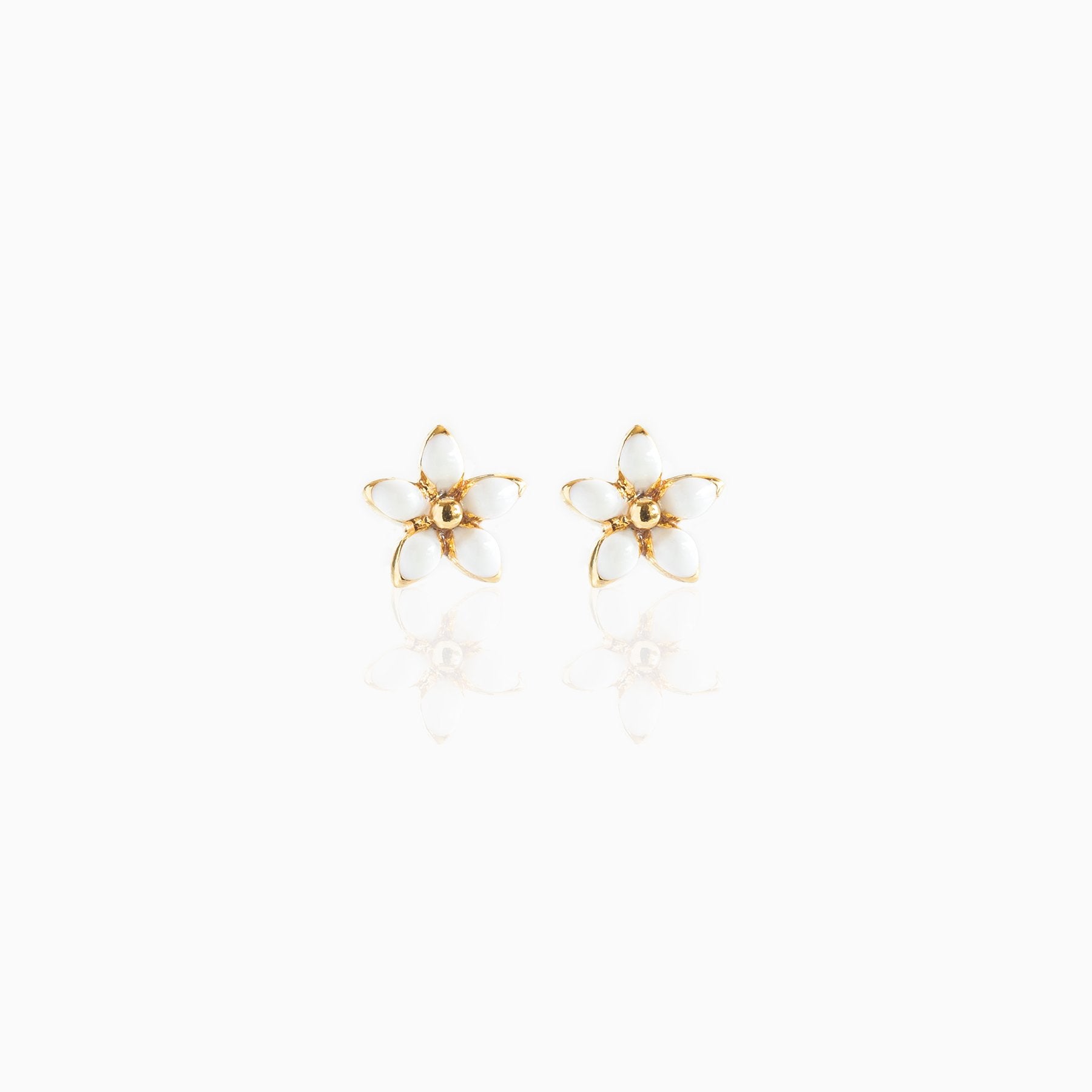White Enamel Flower Studs - Gold - Twinkle Twinkle Little One