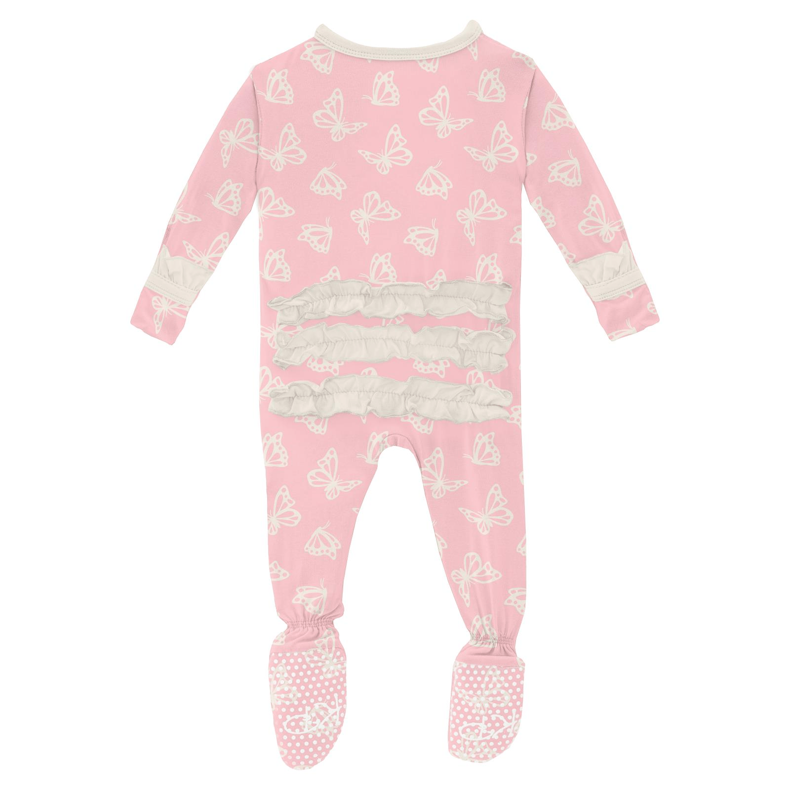Print Classic Ruffle Footie with Zipper in Lotus Butterfly - Twinkle Twinkle Little One