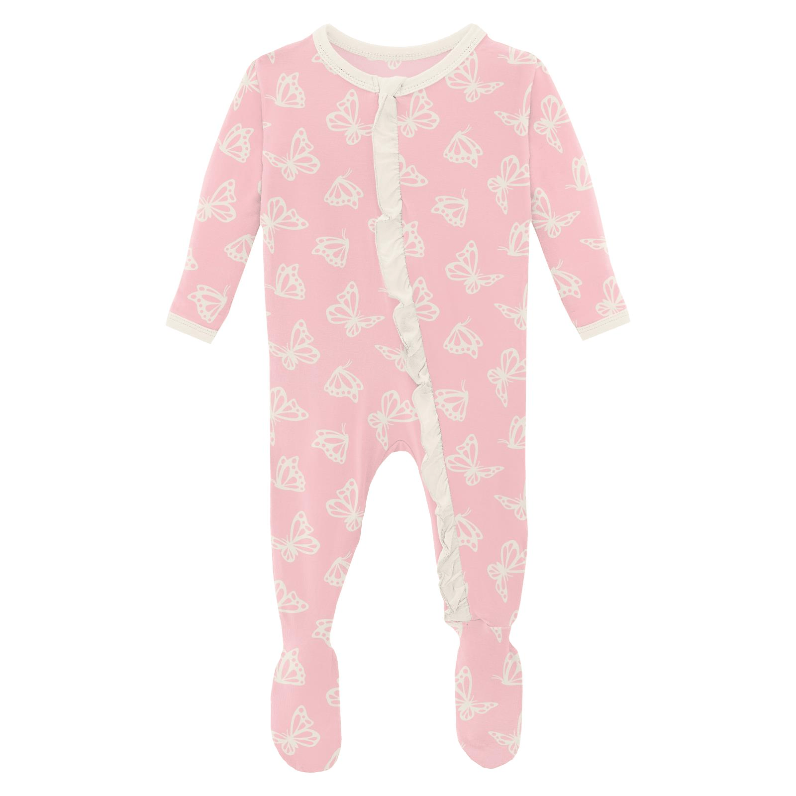 Print Classic Ruffle Footie with Zipper in Lotus Butterfly - Twinkle Twinkle Little One