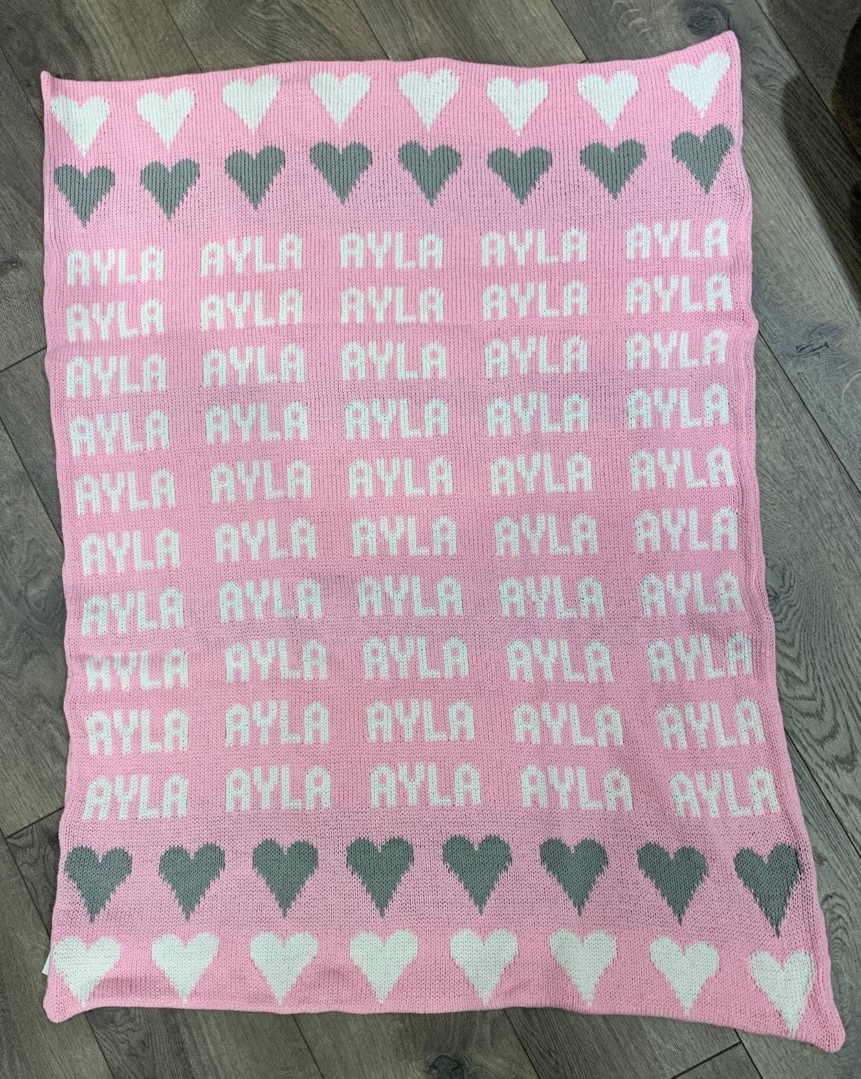 Repeating Name Heart Double Cotton Knit Blanket - Twinkle Twinkle Little One