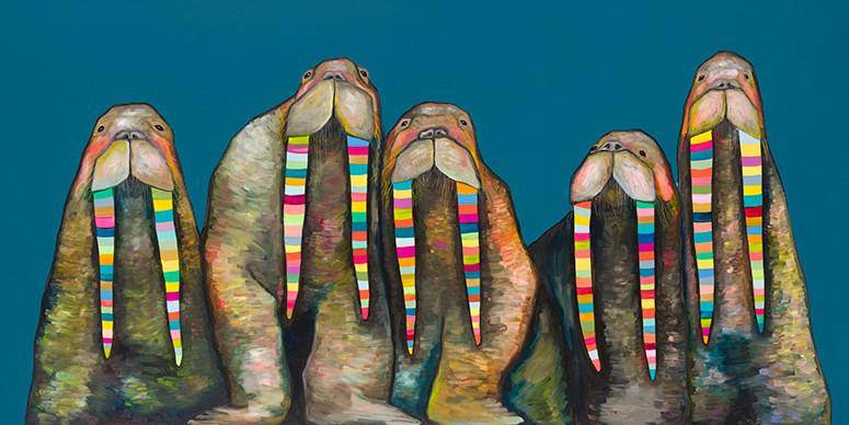 Designer Walrus on Marine Blue Canvas Reproduction