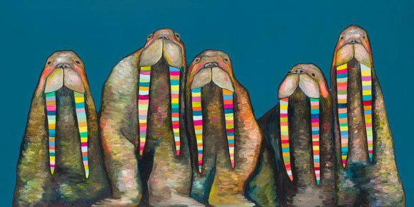 Designer Walrus on Marine Blue Canvas Reproduction