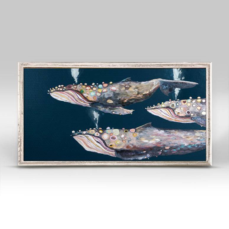 Humpback Whale Pod on Indigo Mini Framed Canvas