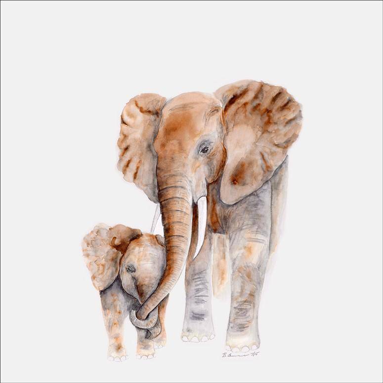 Mom & Baby Elephants Canvas Art