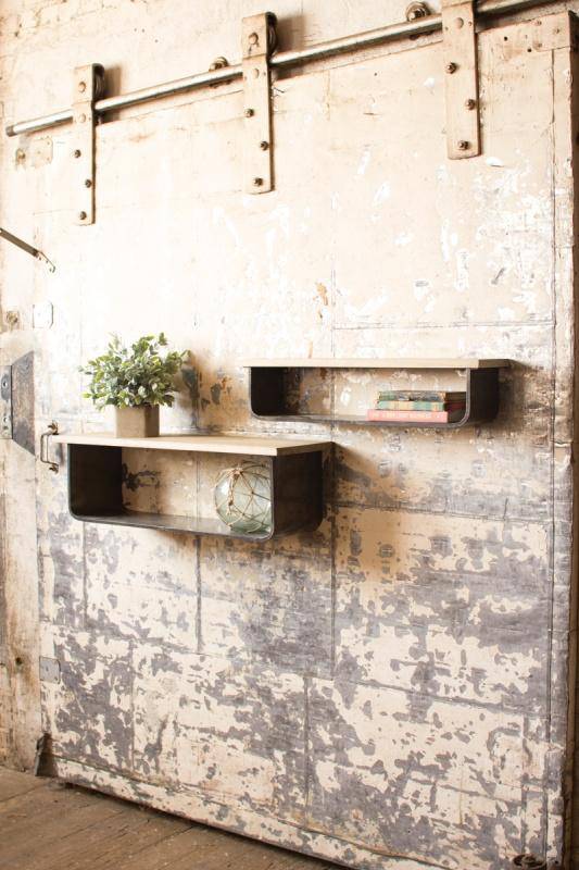 Set of Two Metal & Wood Shelves