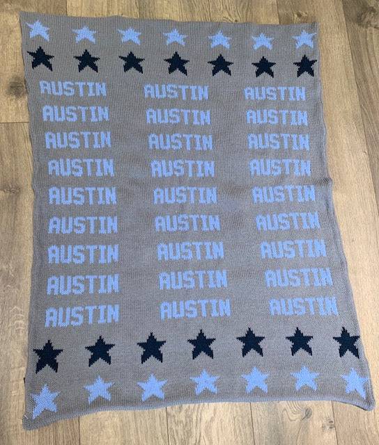 Repeating Name Star Double Cotton Knit Blanket - Twinkle Twinkle Little One