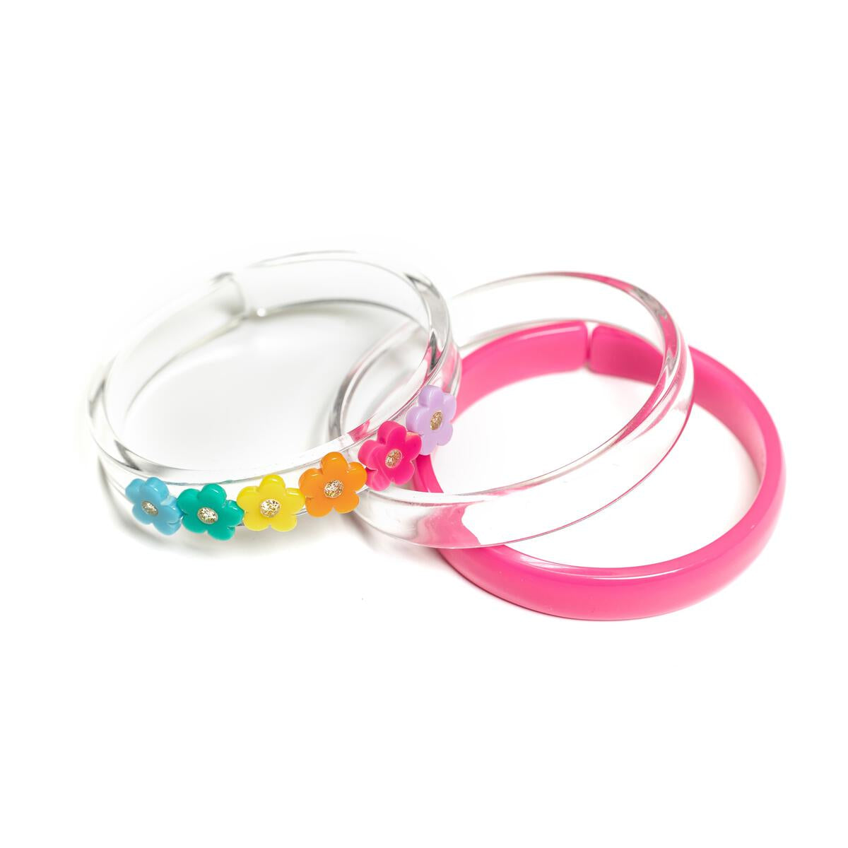 Bright Colors Flowers + Crystal Bangles (Set of 3)