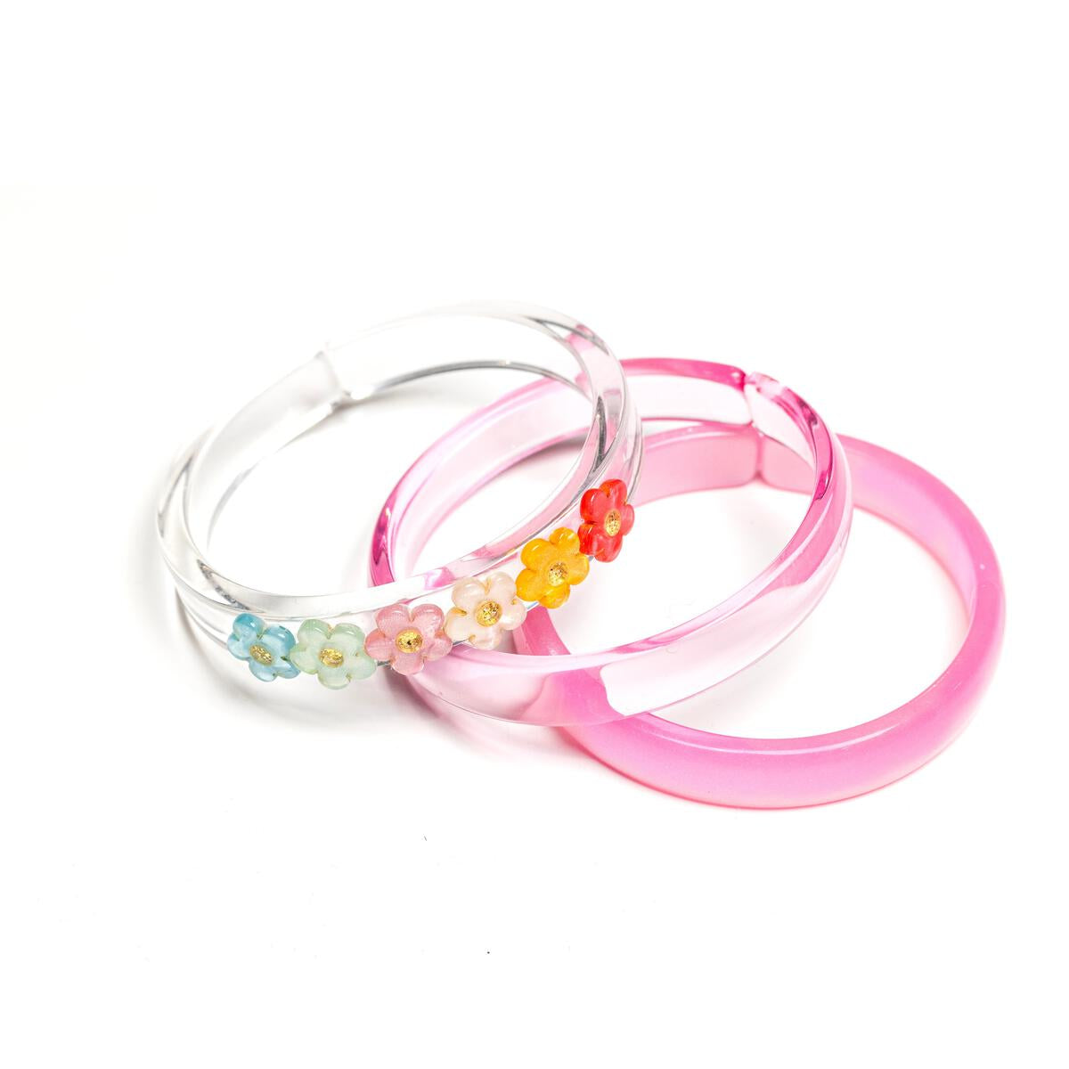 Vibrant Colors Pink Flowers Bangles (Set of 3)