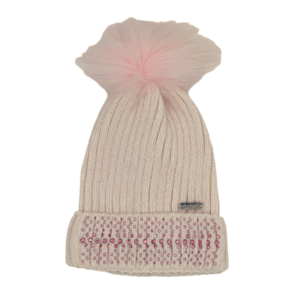 Baby Small Crystal Cuff Rib Hat with Fur Pom - Twinkle Twinkle Little One