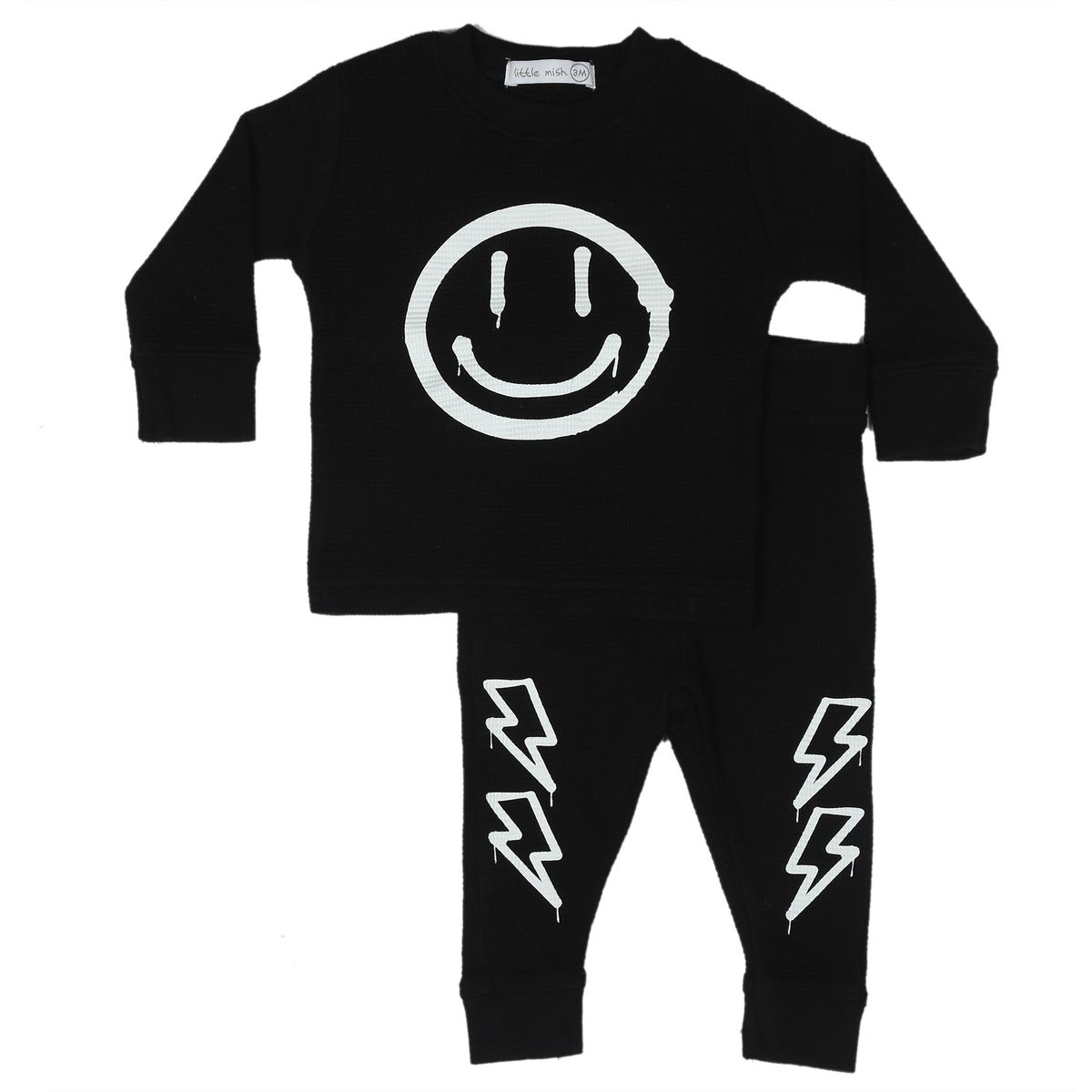 Black & White Bolt Burn Out Thermal Two Piece Set - Twinkle Twinkle Little One
