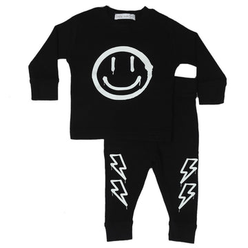 Black & White Bolt Burn Out Thermal Two Piece Set - Twinkle Twinkle Little One