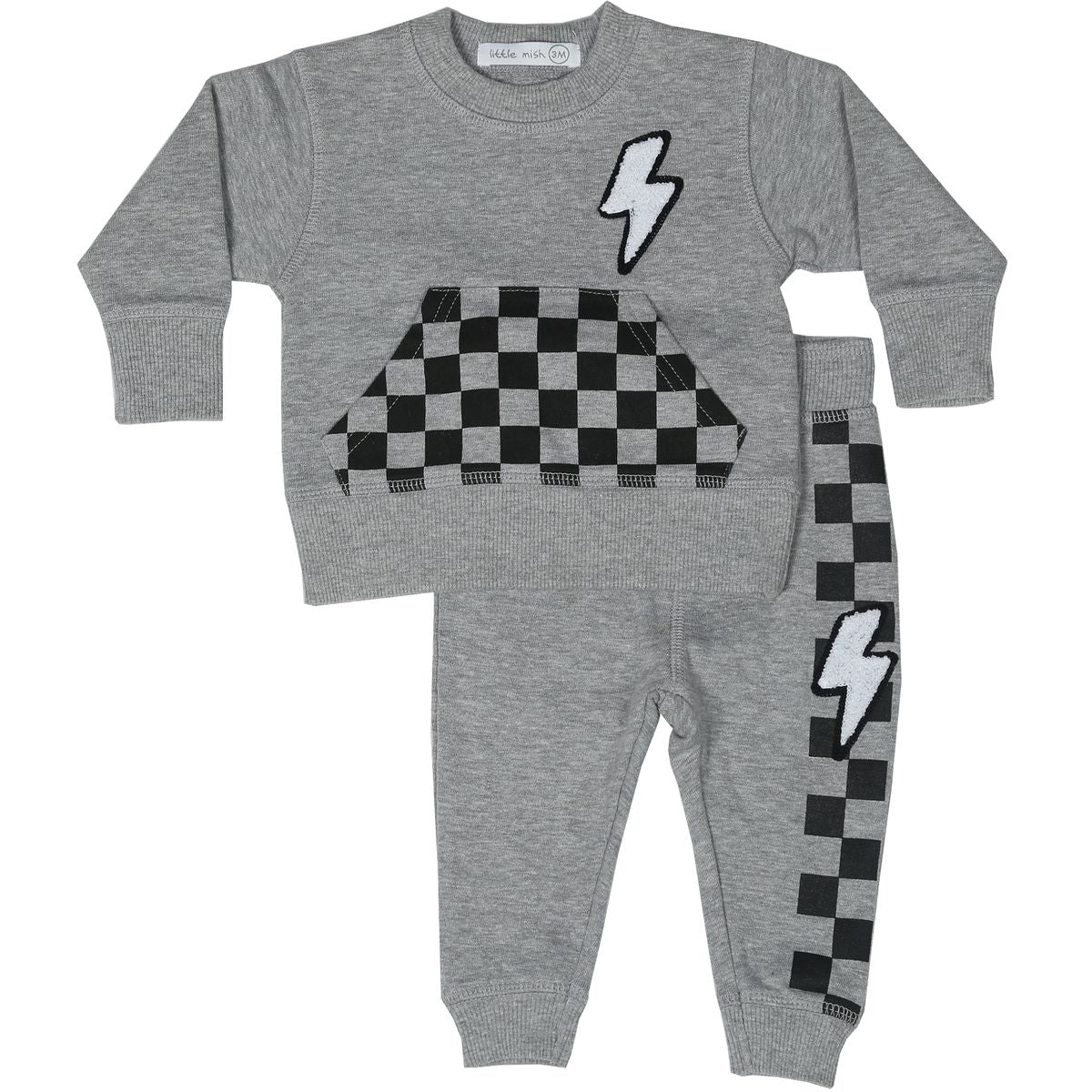 Grey Bolt Patch Shirt and Jogger Set - Twinkle Twinkle Little One
