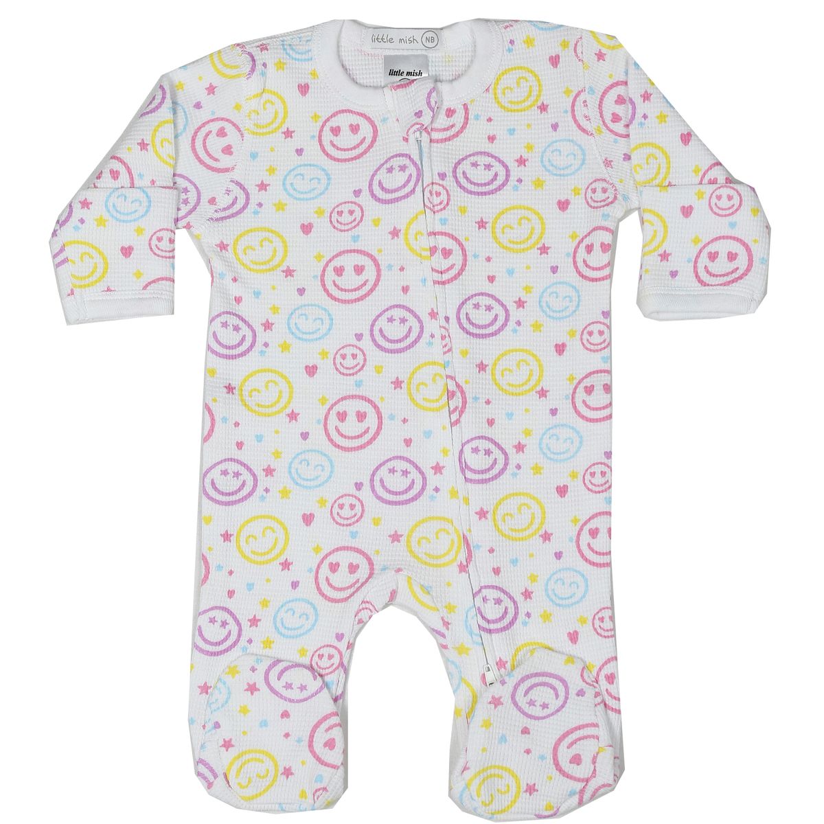 White Multi Smile Zipper Footie - Twinkle Twinkle Little One