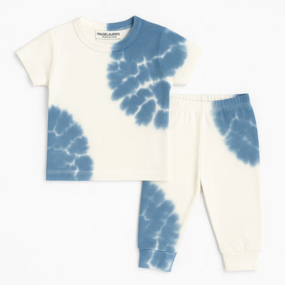 Tie Dye Ribbed Tee and Legging Set - Blue