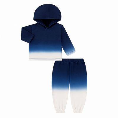 Dip Dye Ribbed 2x1 Hoodie and Baggy Pant Sets - Navy
