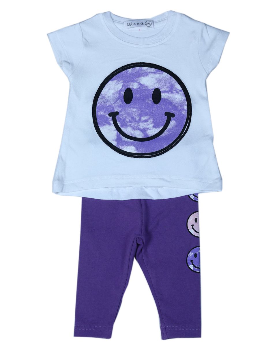 Smiley Tie Dye A-Line Tee & Leggings Set - Purple