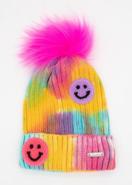 Tie Dye Patch Hat with Fur Pom
